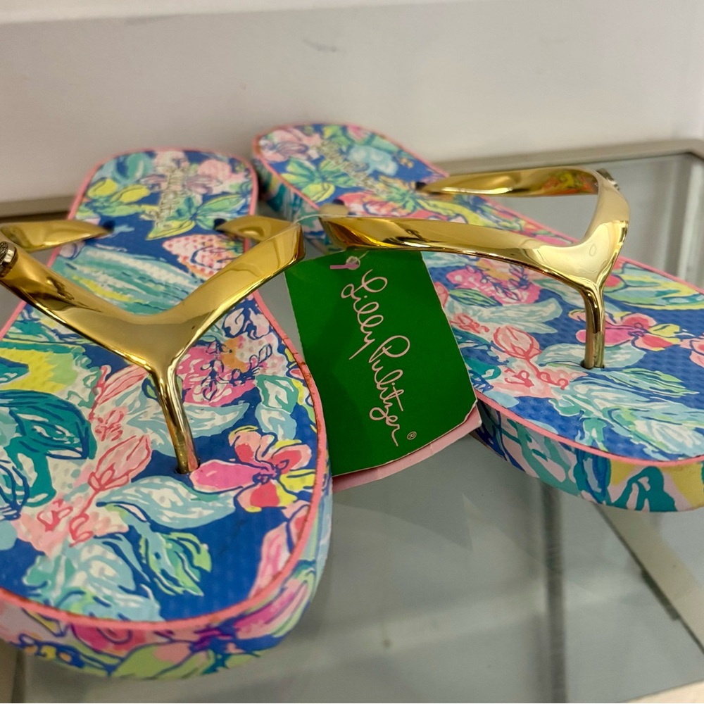 Lilly Pulitzer Gold Strap Floral Sandals